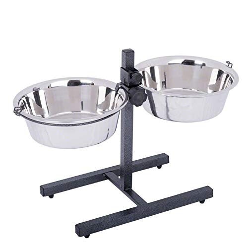 Gamelle Inoxydable Réglable 2x2,8L Antidérapante pour Chiens et Chats