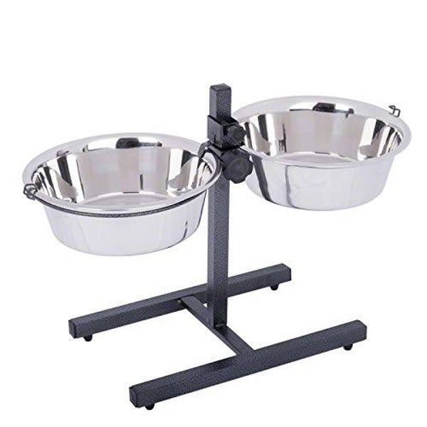Gamelle Inoxydable Réglable 2x2,8L Antidérapante pour Chiens et Chats
