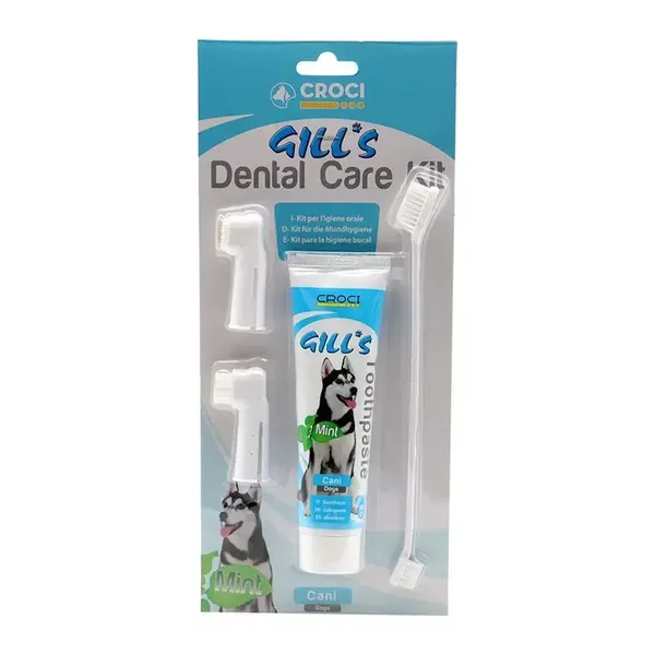 Kit de soin dentaire pour chiens avec dentifrice à la menthe et brosses à dents - Croci Gill's