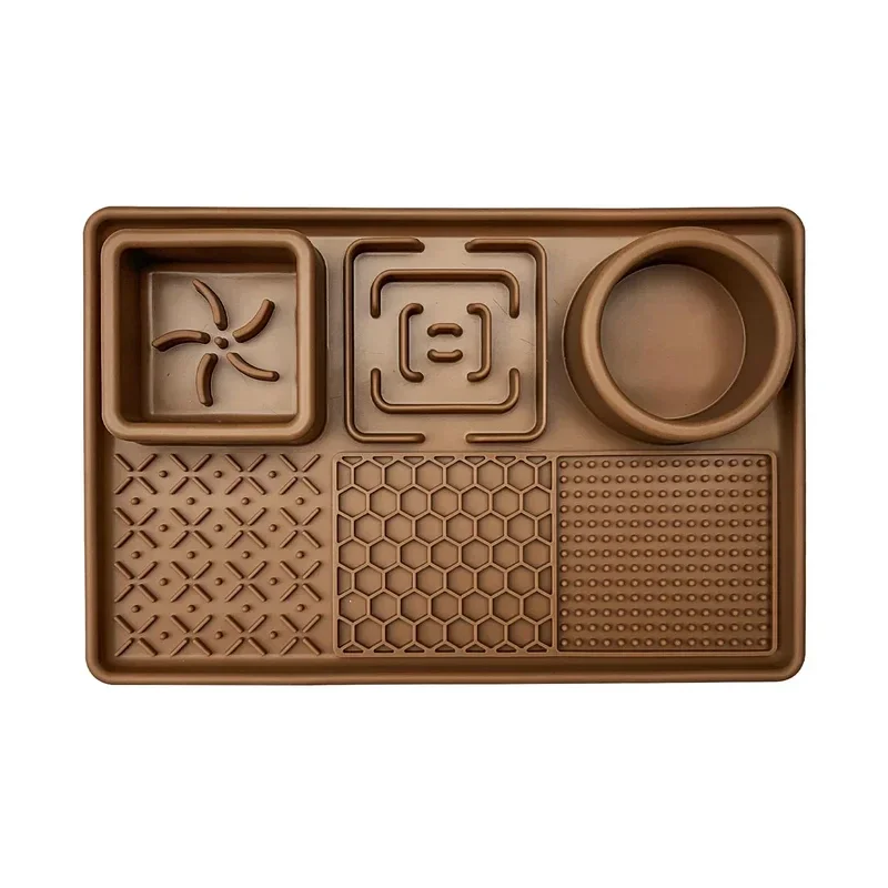 Tapis en Silicone Marron avec Ventouses pour Chiens et Chats - Alimentation Lente et Anti-stress