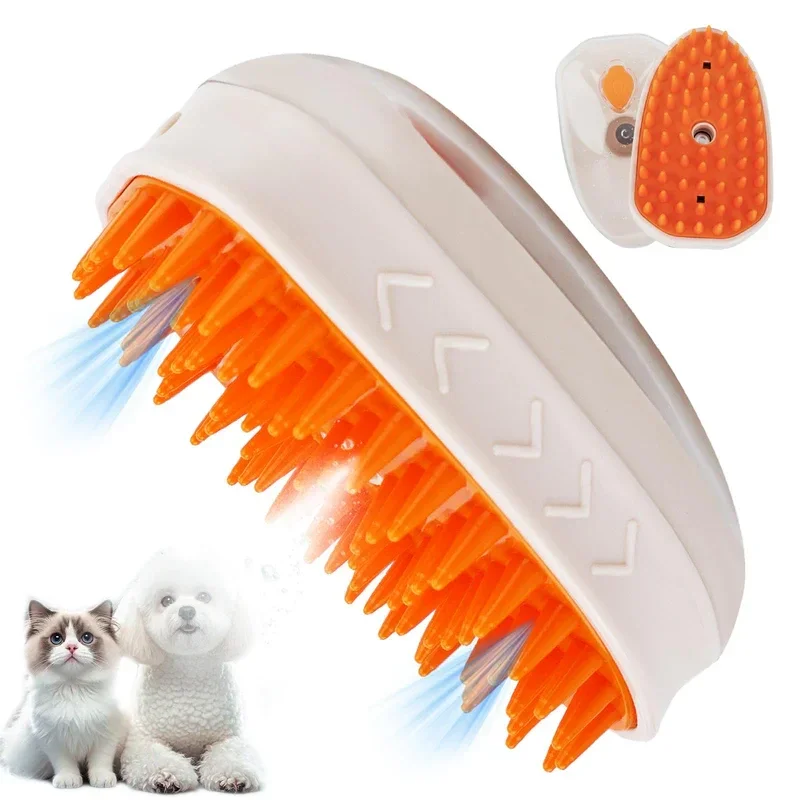 Brosse à Vapeur pour Chats et Chiens avec Lumière Ultraviolette et Fonction de Massage 4 en 1