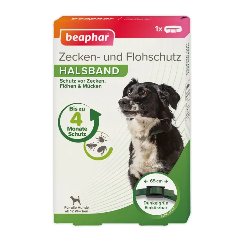 Collier Antipuces et Antitiques Beaphar pour Chiens | Protection de 4 Mois | Parfum Frais | Vert | 65 cm