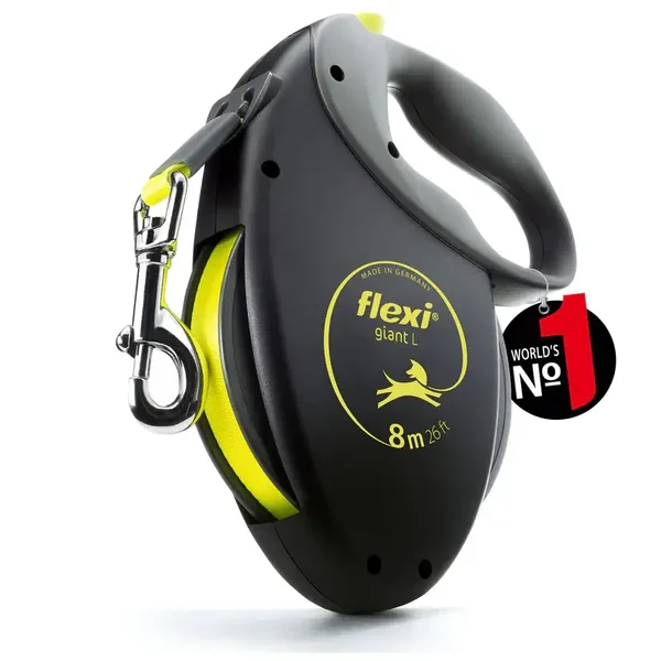 Flexi Giant Laisse à sangle rétractable 8 m jusqu'à 50 kg Noir/Jaune Néon