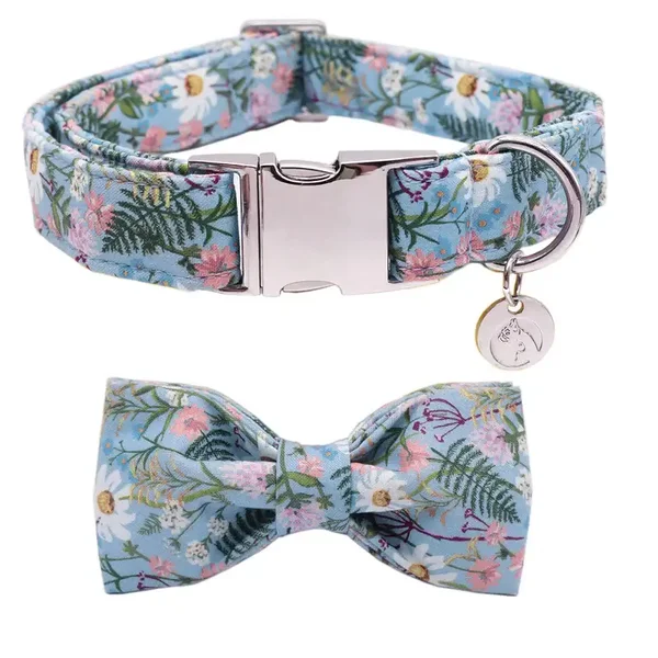 Collier pour chien DOGWONG avec nœud papillon amovible, motif fleurs  TAILLE Ld'été