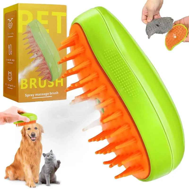 Brosse à vapeur pour chien et chat 3 en 1 autonettoyante, massage et nettoyage en profondeur