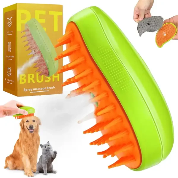 Brosse à vapeur pour chien et chat 3 en 1 autonettoyante, massage et nettoyage en profondeur