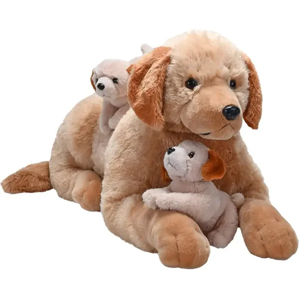 PELUCHE GOLDEN RETRIEVER  ET CHIOTS  LUXE 76 CM DE LONG