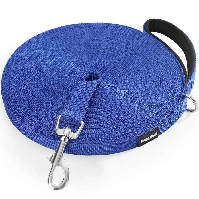 Laisse Longue pour Chien 3m Bleu Nylon Résistant Dressage Promenade