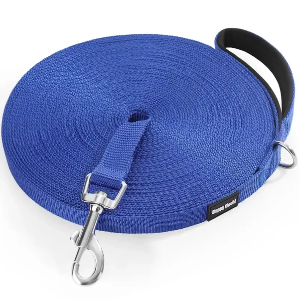 Laisse Longue pour Chien 3m Bleu Nylon Résistant Dressage Promenade