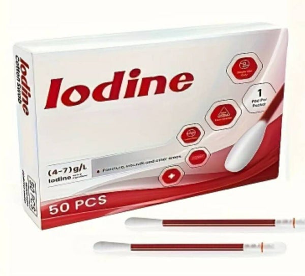50 Bâtonnets d'iode jetables pour les soins des plaies