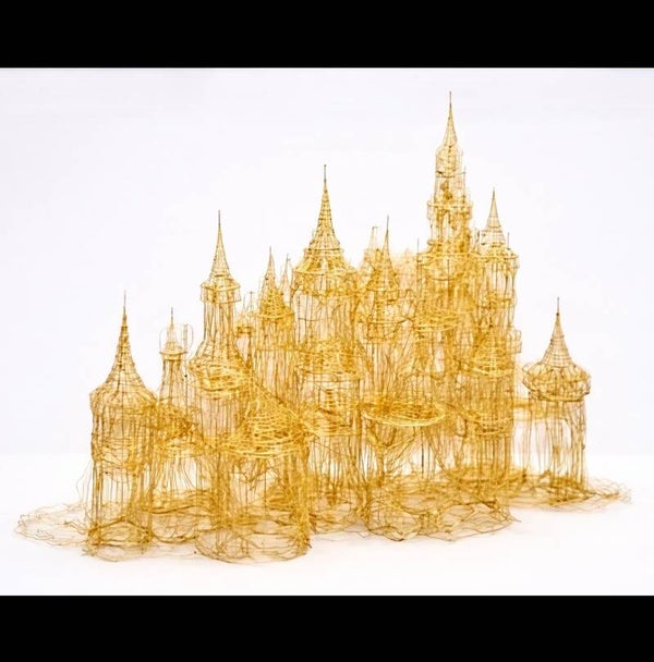 Golden Wire Castle Sculpture (Optional with lights)