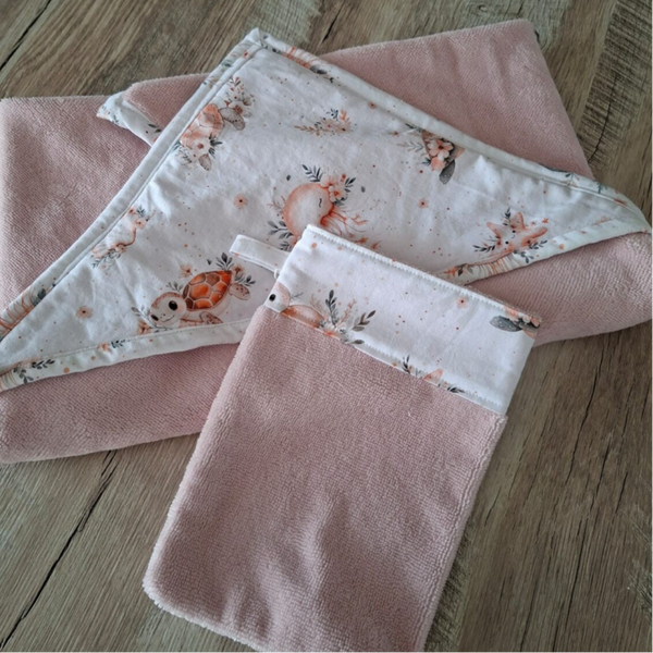 Cape de bain bébé et gant de toilette "Mer"