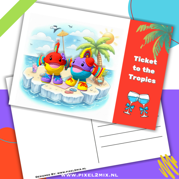 Fien & Finn - De Lopende Vissen - Ansichtkaart (3) * Ticket to the Tropisch
