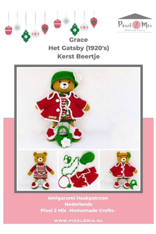 Grace - Het Gatsby (1920's) Kerst Beertje - A5 Boekje Haakpatroon