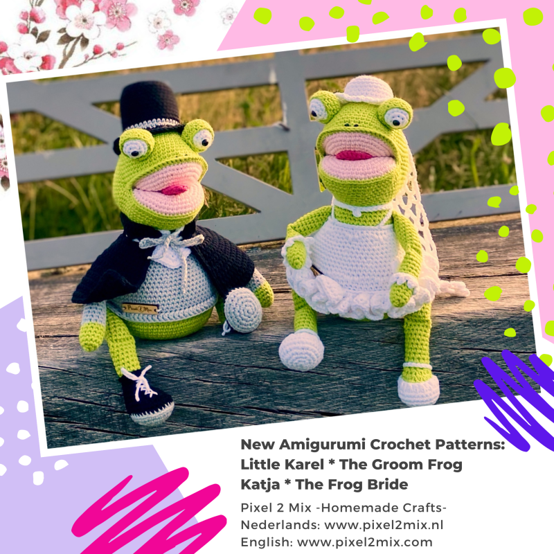 Katja & Kareltje * Het Kikker Bruidspaar 👰‍♀️🐸🎩 - Uitrusten op Bankje Haakpatronen en Haakpakkettten