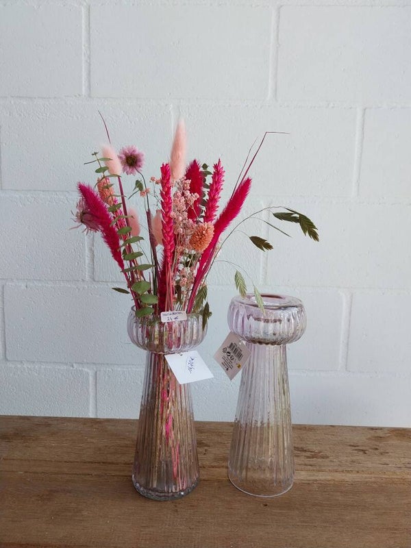set: vaas met droogbloemen + theelichtje