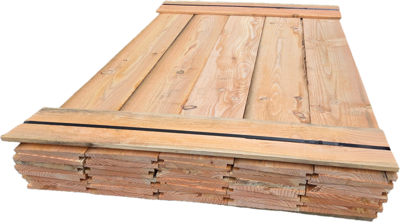 10.8 m2 Douglas Zweeds rabat  Werkende Breedte: 180 mm Dikte: 12 naar 24 mm  40 stuks 1.50 meter lichte B-keus   € 165,- inclusief BTW   Paknummer: tp148