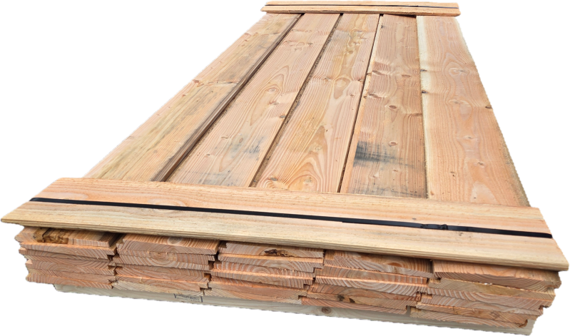 15.4 m2 Douglas Zweeds rabat  Werkende Breedte: 180 mm Dikte: 12 naar 24 mm  39 stuks 2.20 meter lichte B-keus   € 230,- inclusief BTW   Paknummer: tp159
