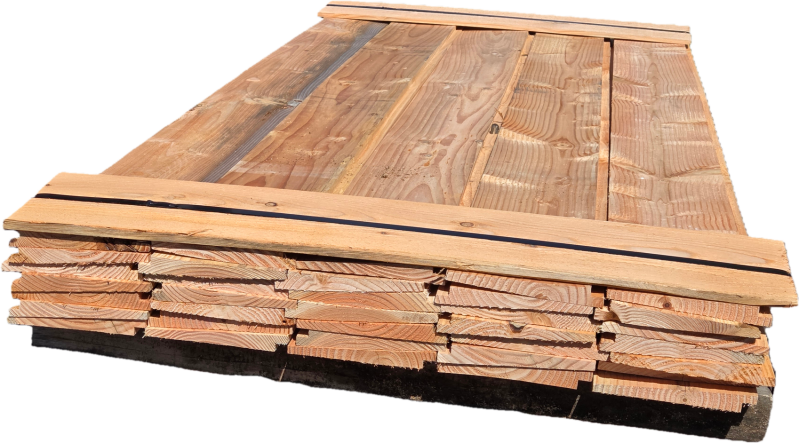 13.8 m2 Douglas Zweeds rabat  Werkende Breedte: 180 mm Dikte: 12 naar 24 mm  35 stuks 2.20 meter lichte  B-keus   € 200,- inclusief BTW  Paknummer: tp164