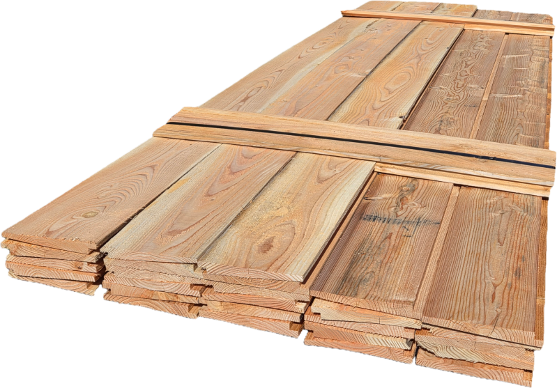 16 m2 Douglas Zweeds rabat  Werkende Breedte: 180 mm Dikte: 12 naar 24 mm  27 stuks 3.30 meter lichte  B-keus  € 240,- inclusief BTW  Paknummer: tp166