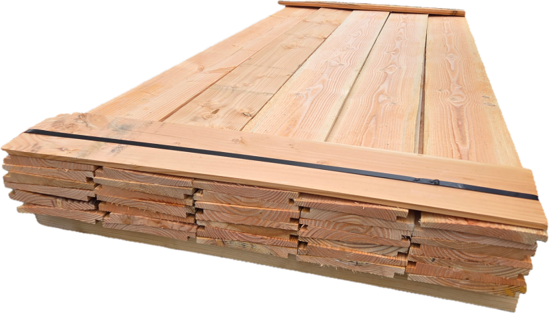 13.4 m2 Douglas Zweeds rabat  Werkende Breedte: 180 mm Dikte: 12 naar 24 mm  34 stuks 2.20 meter lichte  B-keus   € 200,- inclusief BTW  Paknummer: tp167