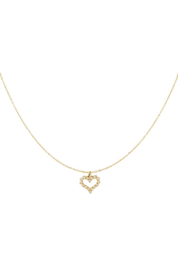 Rhinestone heart ketting - Goud