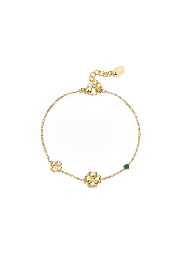 Armband Met Klavertjes En Gekleurd Steentje