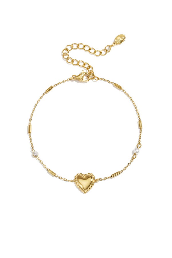Armbandje Met Parel, Steentje En Statement Hart
