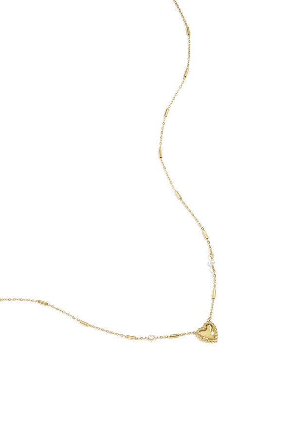 Ketting Met Parel, Steentje En Statement Hart