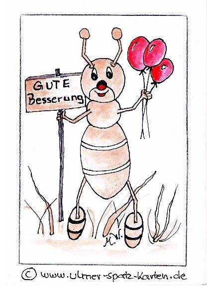 Gute Besserung - Ameise mit Luftballon