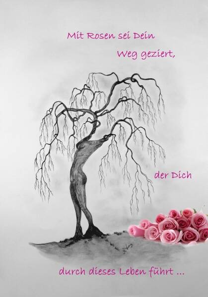 Gemalter Baum (Frau) und Rosen