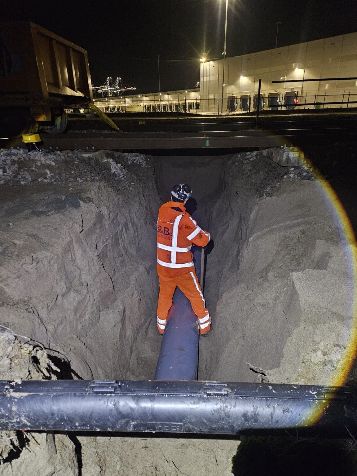 Grondwerk rondom een leiding onder het spoor binnen de railinfra | RaBo Bestratingen & Spoorwerk B.V.