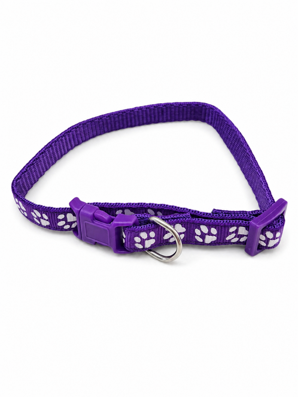 Collier Viollet réglable en nylon pour chien – motif pattes – 22 à 30 cm