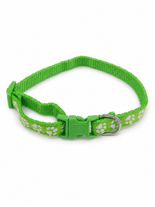 Collier vert claire réglable en nylon pour chien – motif pattes – 22 à 30 cm