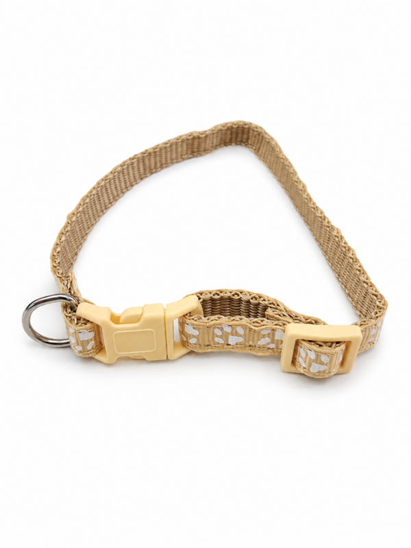 Collier Maron claire réglable en nylon pour chien – motif pattes – 22 à 30 cm