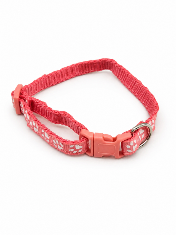 Collier rose réglable en nylon pour chien – motif pattes – 22 à 30 cm