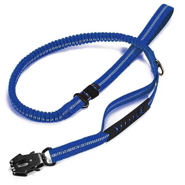 Laisse Bleu Tactique Élastique avec Attache Voiture Sécurité Max