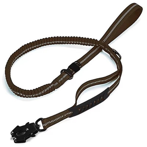 Laisse Marron Tactique Élastique avec Attache Voiture Sécurité Max