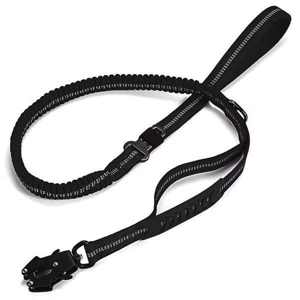 Laisse Noir Tactique Élastique avec Attache Voiture Sécurité Max