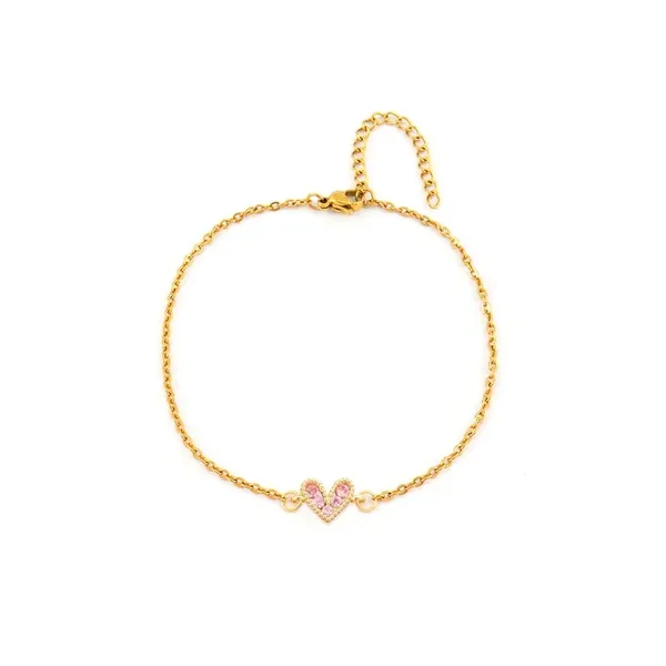 LockedNLuv heart anklet. Designed with a sleek gold chain and multi-color zircon heart details, this piece brings just the right amount of shine and charm.