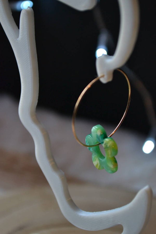 Boucles D oreilles verte marbré