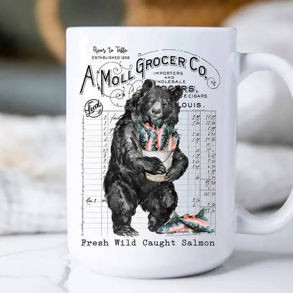 River To Table Bear and Salmon Mug 15oz.
