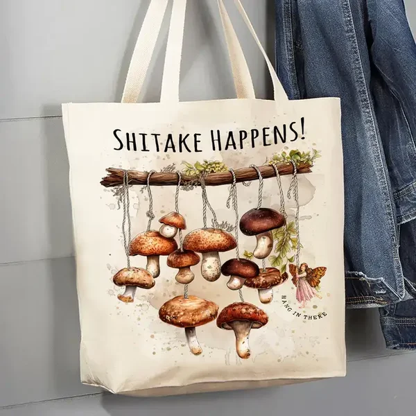 Shitake Happens Mushroom Fairy Canvas Tote Bag