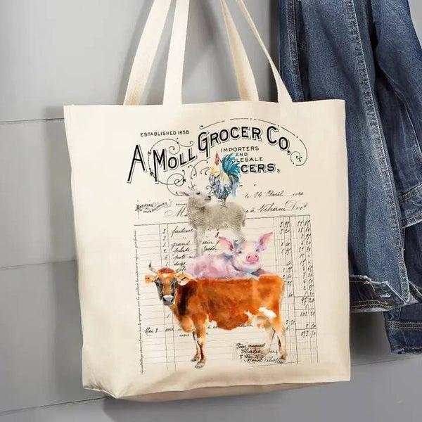 Vintage Farm Animals Grocers Canvas Tote Bag