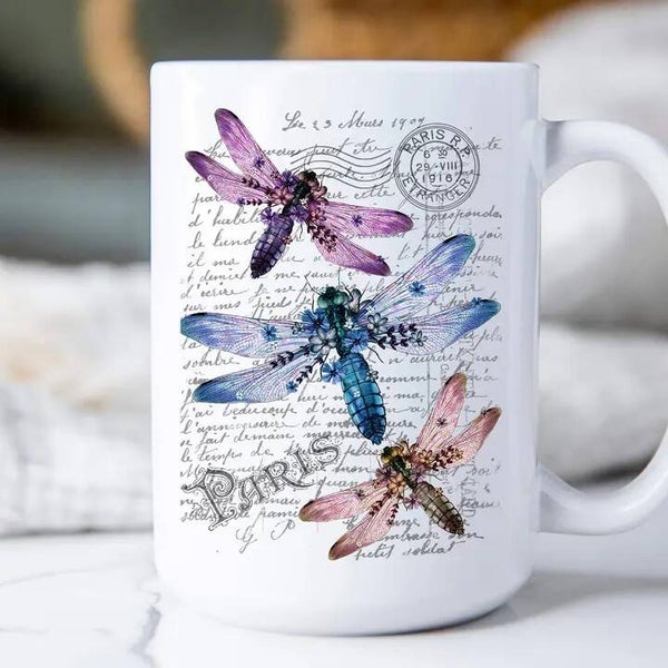 Vintage Dragonfly Paris Mug 15oz.