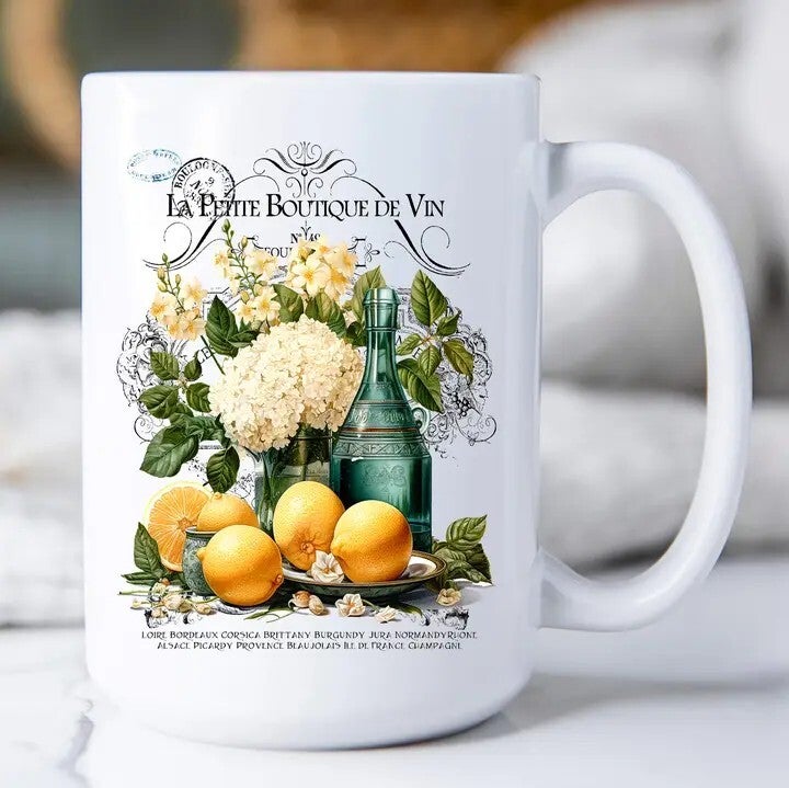 Vintage French Flower & Lemons Mug 15oz.