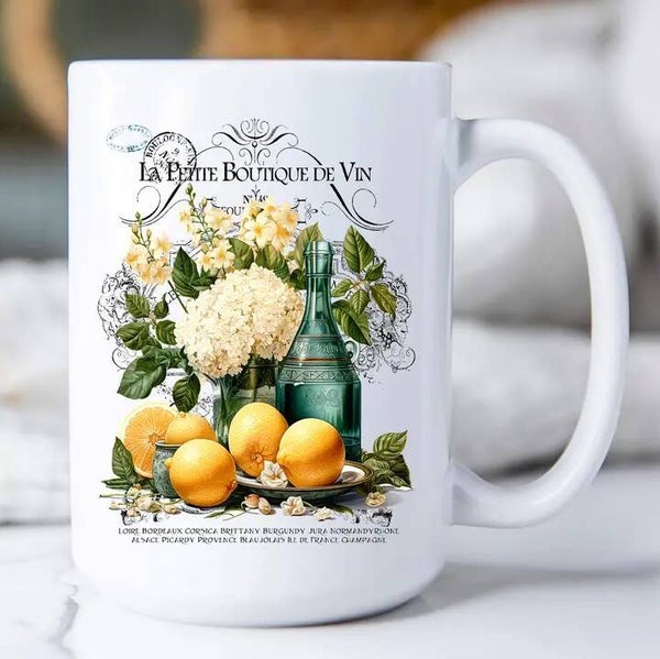Vintage French Flower & Lemons Mug 15oz.