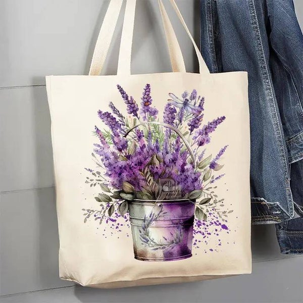 Vintage Garden Lavender Bouquet Canvas Tote Bag