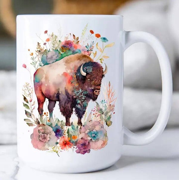 Western Buffalo Watercolor Mug 15oz.