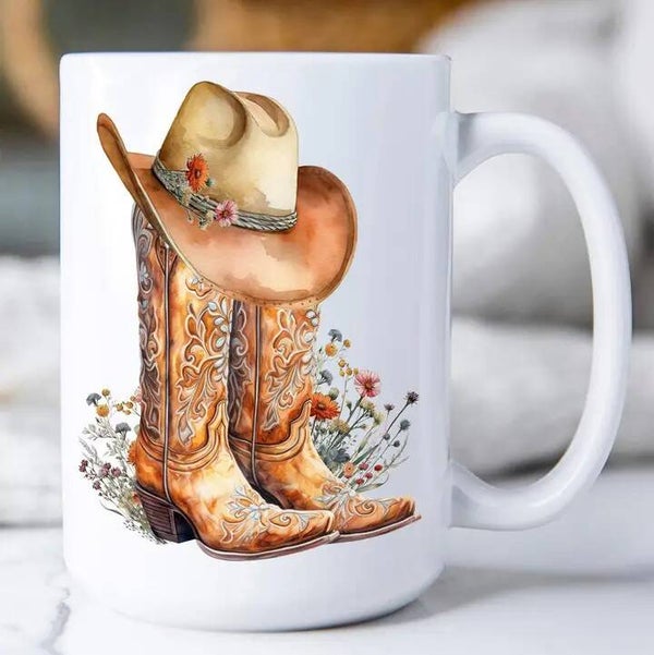 Western Cowboy Boots Wild Flowers Mug 15oz.
